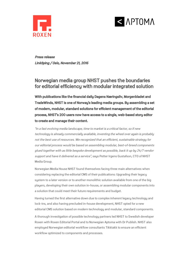 Norwegian media group NHST pushes the boundaries for editorial efficiency with modular integrated solution