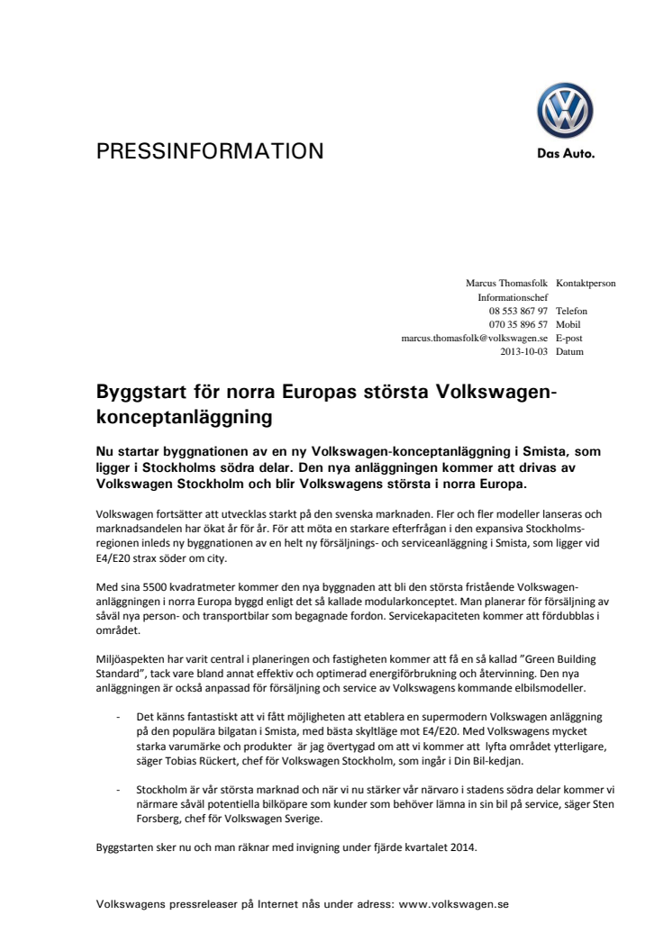 Byggstart för norra Europas största Volkswagen-konceptanläggning