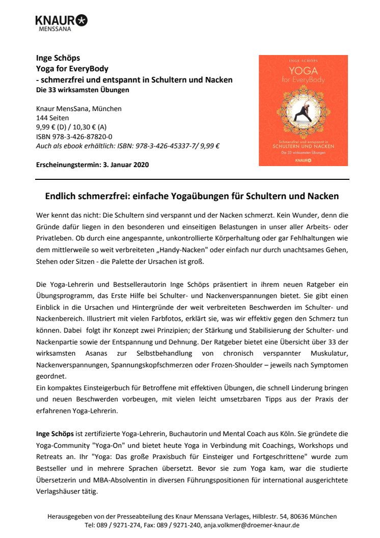 Pressemitteilung Inge Schöps "Yoga for EveryBody"