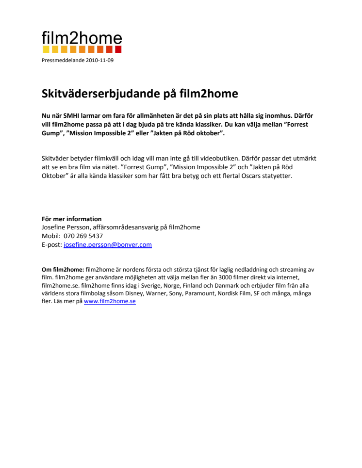 Skitväderserbjudande på film2home