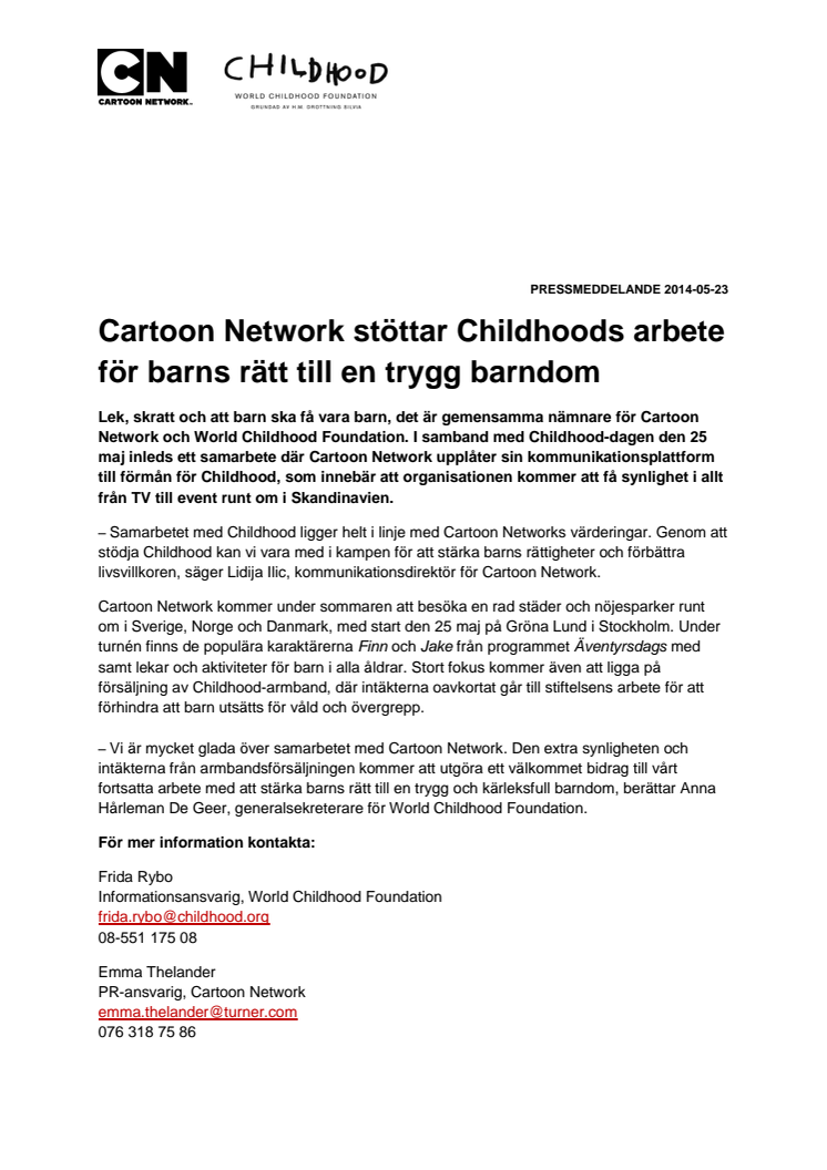 Cartoon Network stöttar Childhoods arbete för barns rätt till en trygg barndom