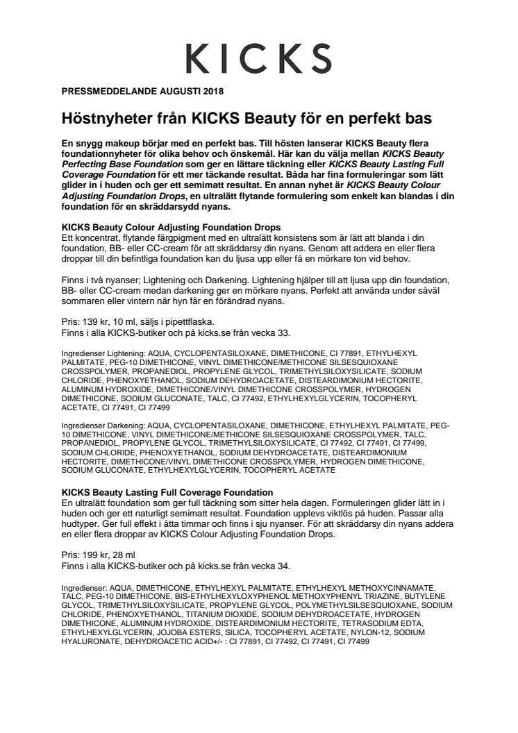 Höstnyheter från KICKS Beauty för en perfekt bas