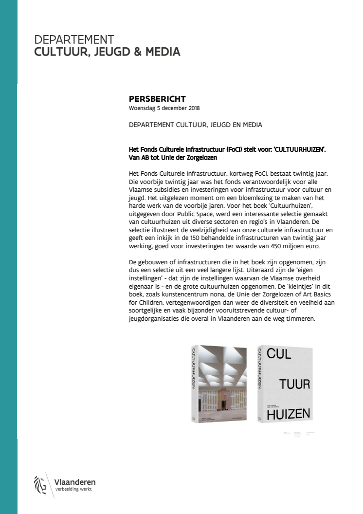 'Cultuurhuizen': 20 jaar Vlaamse investeringen in culturele infrastructuur in nieuw boek