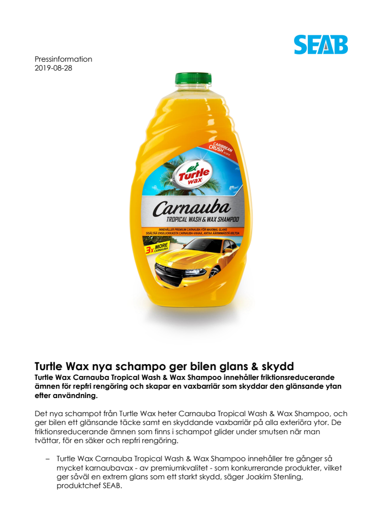 Turtle Wax nya schampo ger bilen glans & skydd 