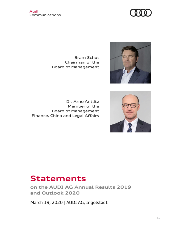 Statement on the AUDI AG Annual Results 2019 
