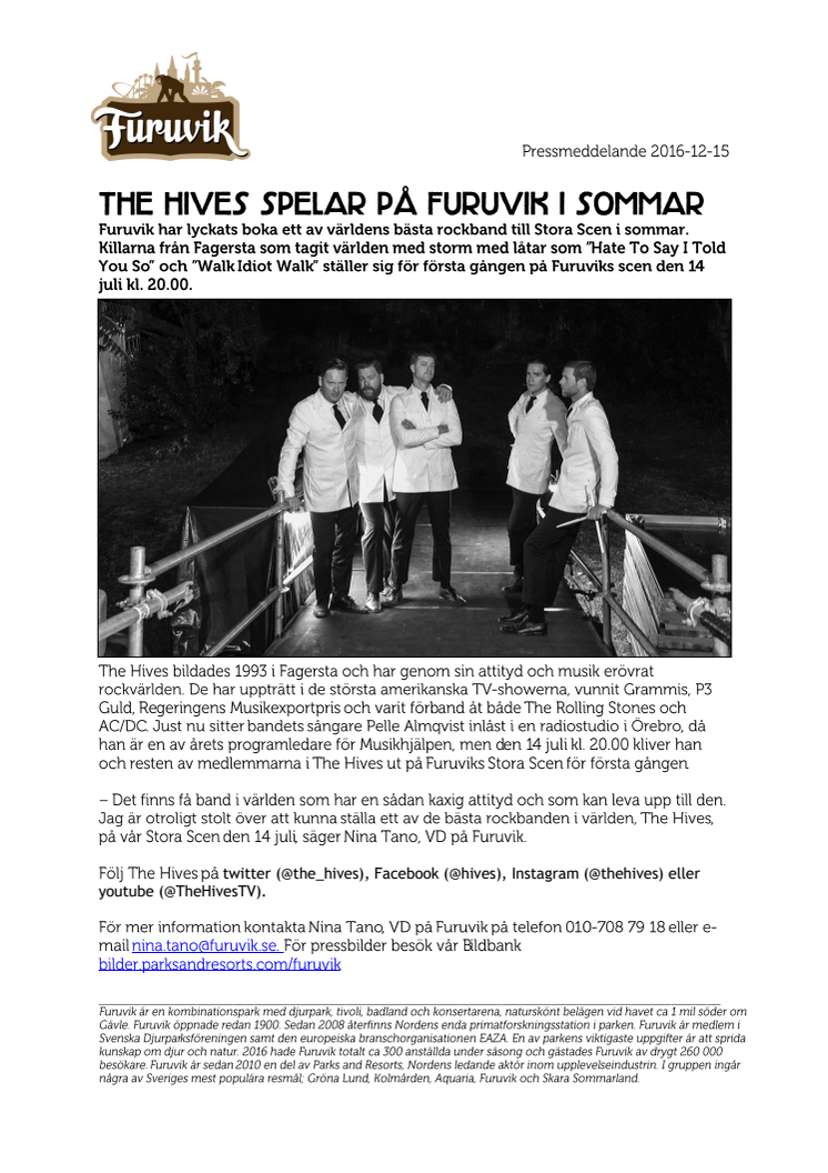 The Hives spelar på Furuvik i sommar