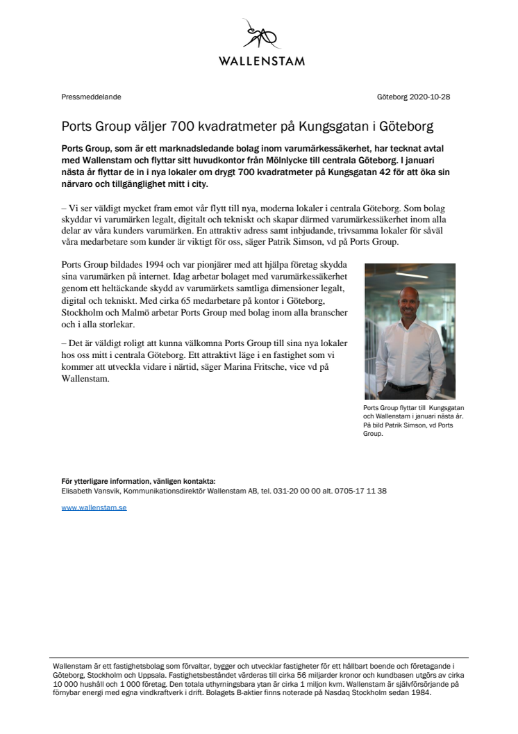 Ports Group väljer 700 kvadratmeter på Kungsgatan i Göteborg 