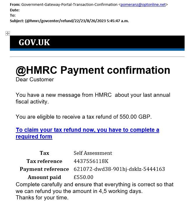 HMRC handout - example of email scam 2