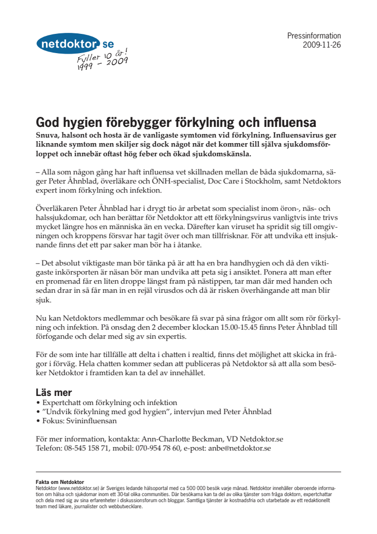 God hygien förebygger förkylning och influensa