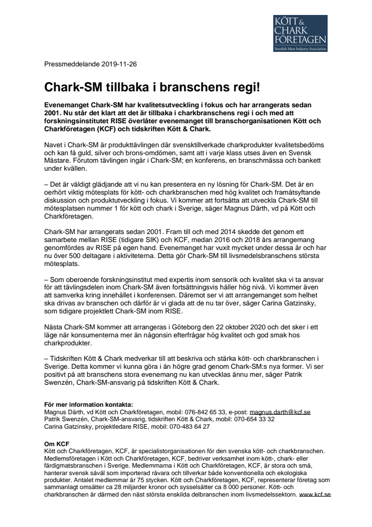 Chark-SM tillbaka i branschens regi