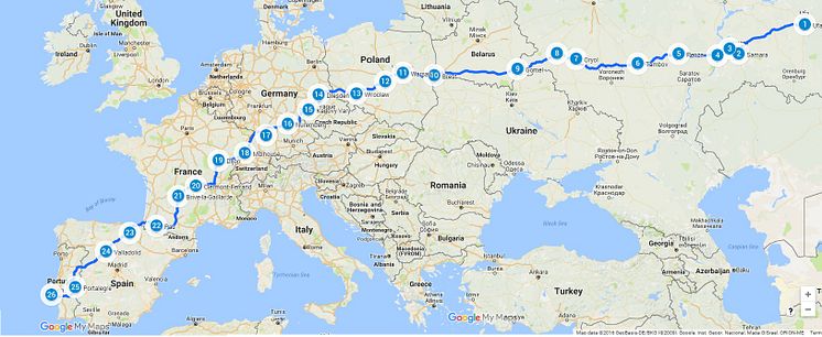 Karta med rut över Europa
