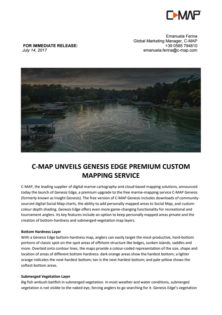 C-MAP: C-MAP Unveils Genesis Edge Premium Custom Mapping Service