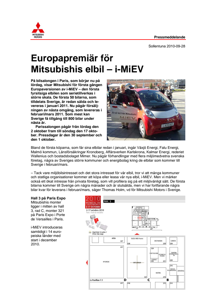 Europapremiär för Mitsubishis elbil – i-MiEV