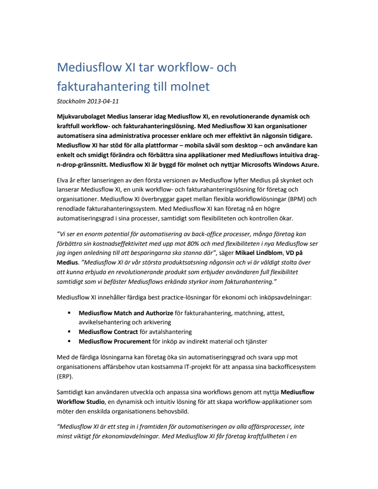 Mediusflow XI tar workflow- och fakturahantering till molnet