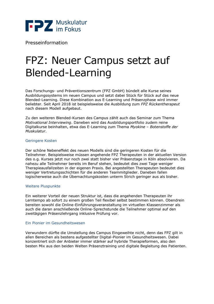 FPZ: Neuer Campus setzt auf Blended-Learning