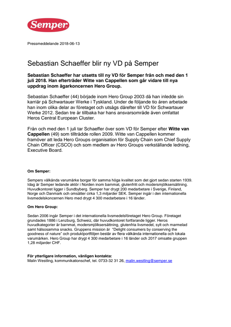 Sebastian Schaeffer blir ny VD på Semper
