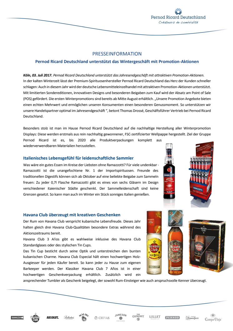 Pernod Ricard Deutschland unterstützt das Wintergeschäft mit Promotion-Aktionen