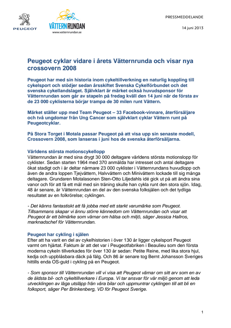 Peugeot cyklar vidare i årets Vätternrunda och visar nya crossovern 2008