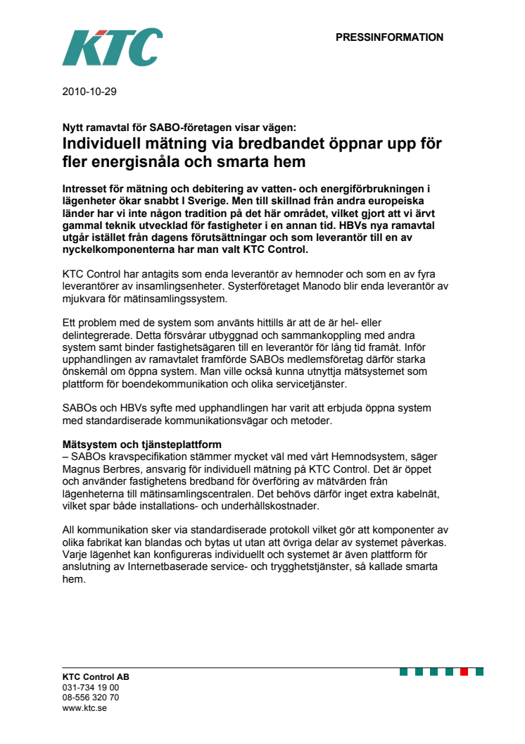 KTC enda leverantör av hemnnoder till SABO