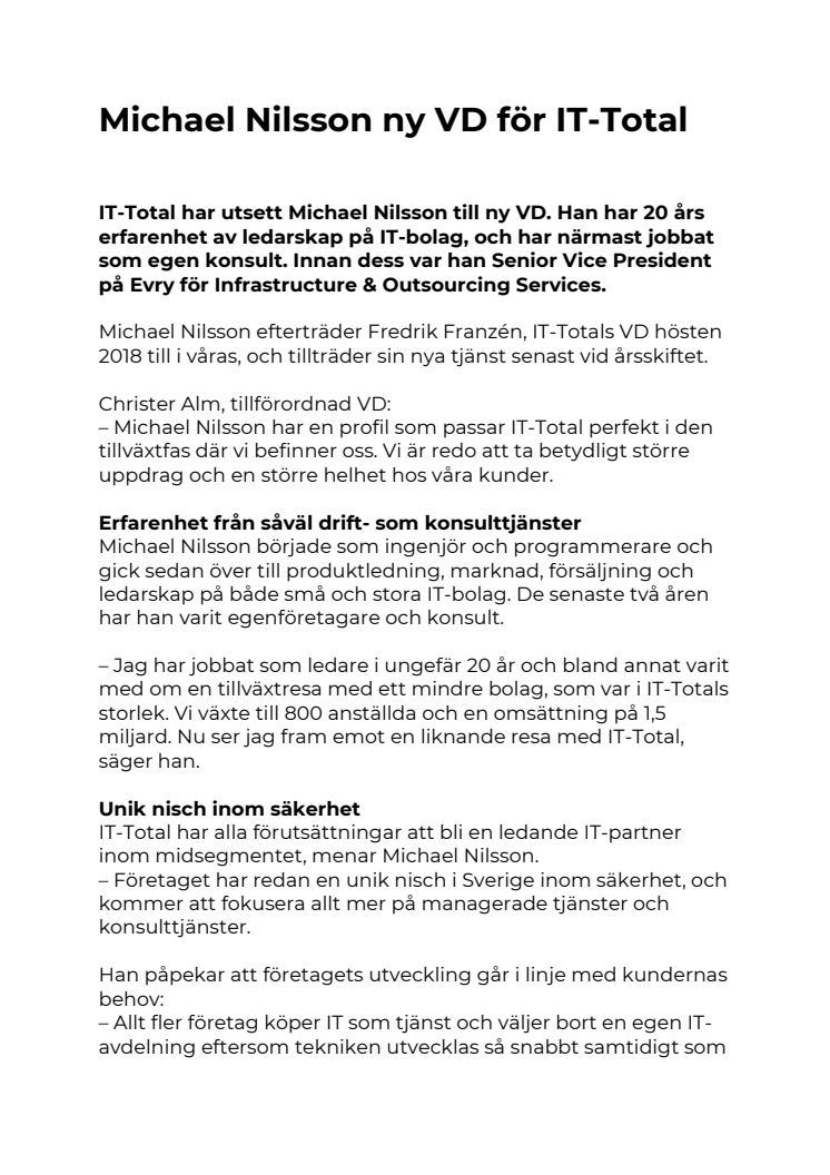 Michael Nilsson ny VD för IT-Total
