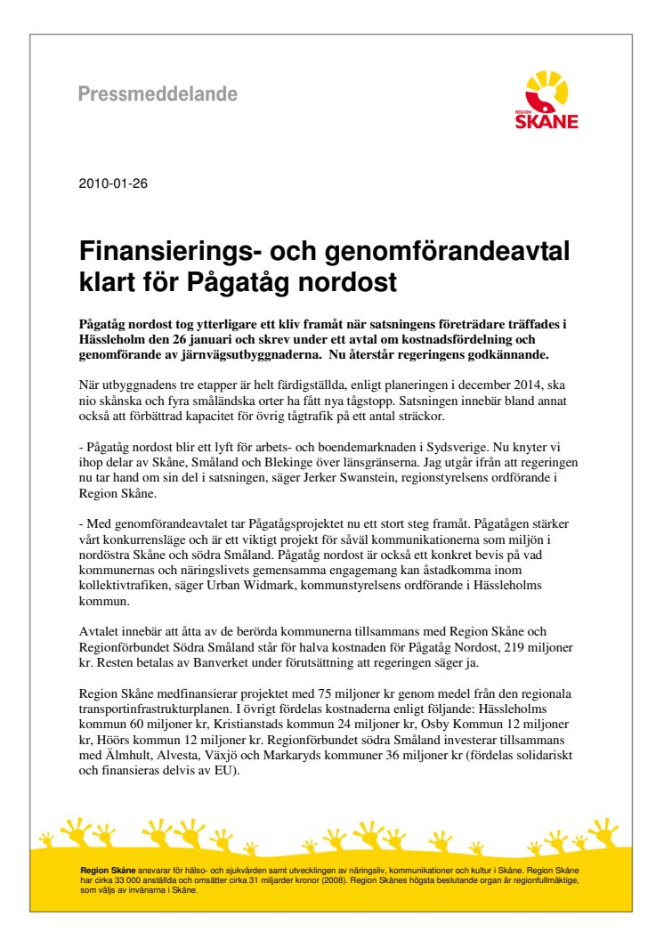 Finansierings- och genomförandeavtal klart för Pågatåg nordost