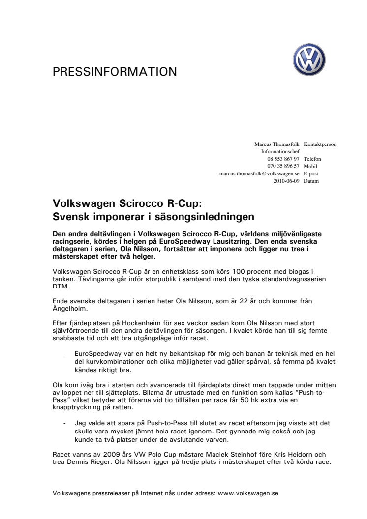 Volkswagen Scirocco R-Cup: Svensk imponerar i säsongsinledningen