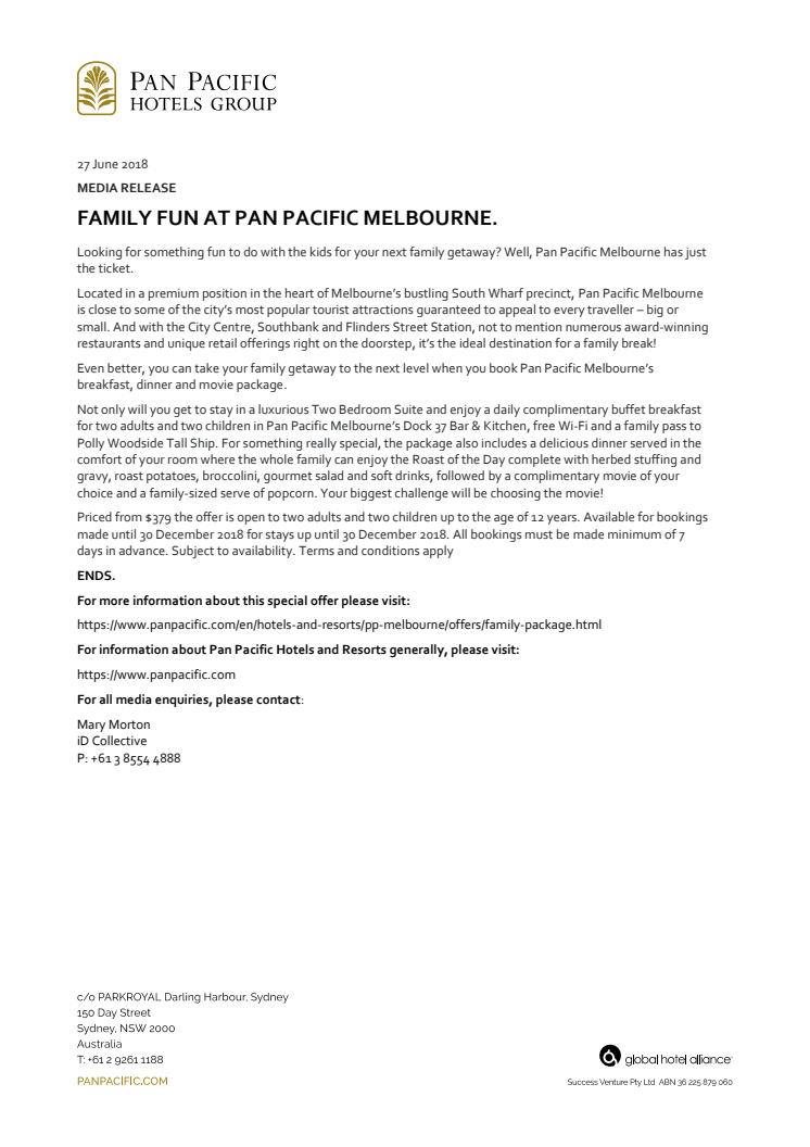 Family Fun at Pan Pacific Melbourne 