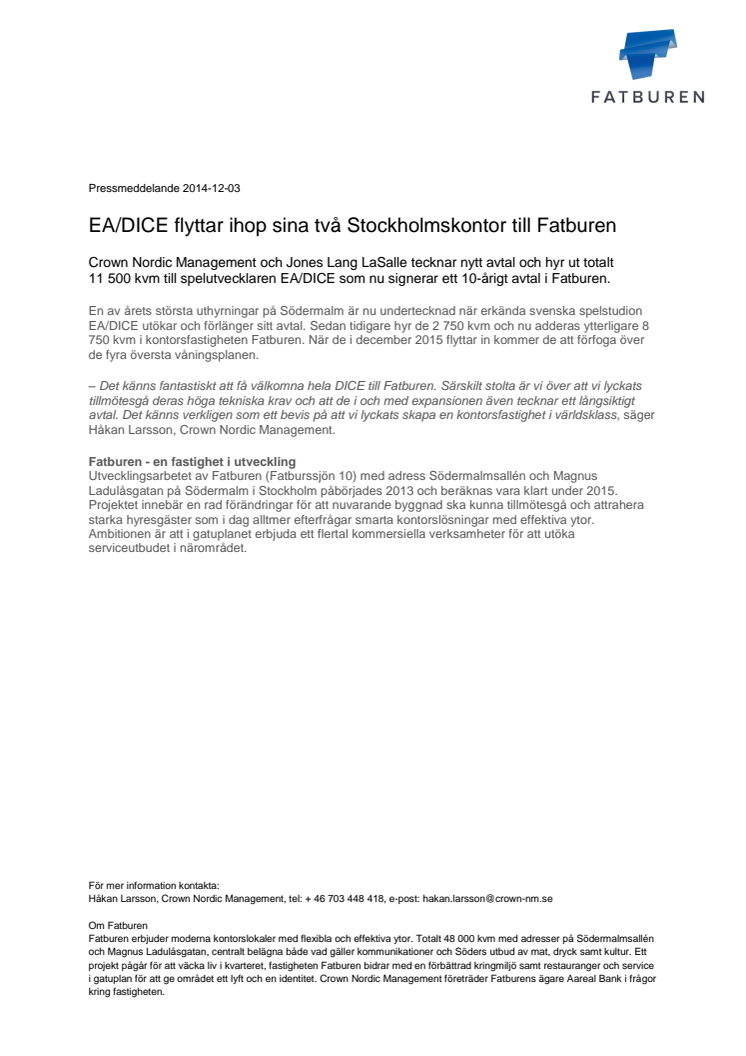 EA/DICE flyttar ihop sina två Stockholmskontor till Fatburen