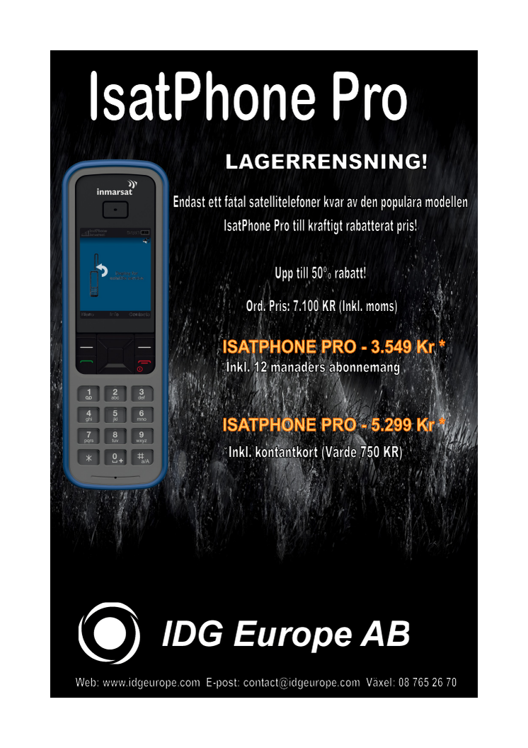 50% rabatt på satellittelefon IsatPhone Pro