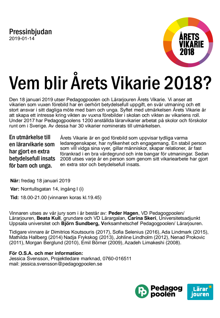 Pressinbjudan - Årets Vikarie 2018