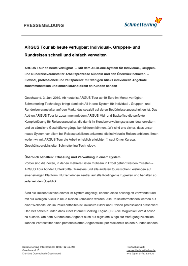 ARGUS Tour ab heute verfügbar: Individual-, Gruppen- und Rundreisen schnell und einfach verwalten