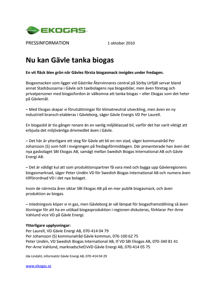 Nu kan Gävle tanka biogas