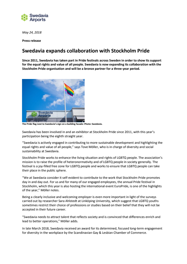 Swedavia expands collaboration with Stockholm Pride