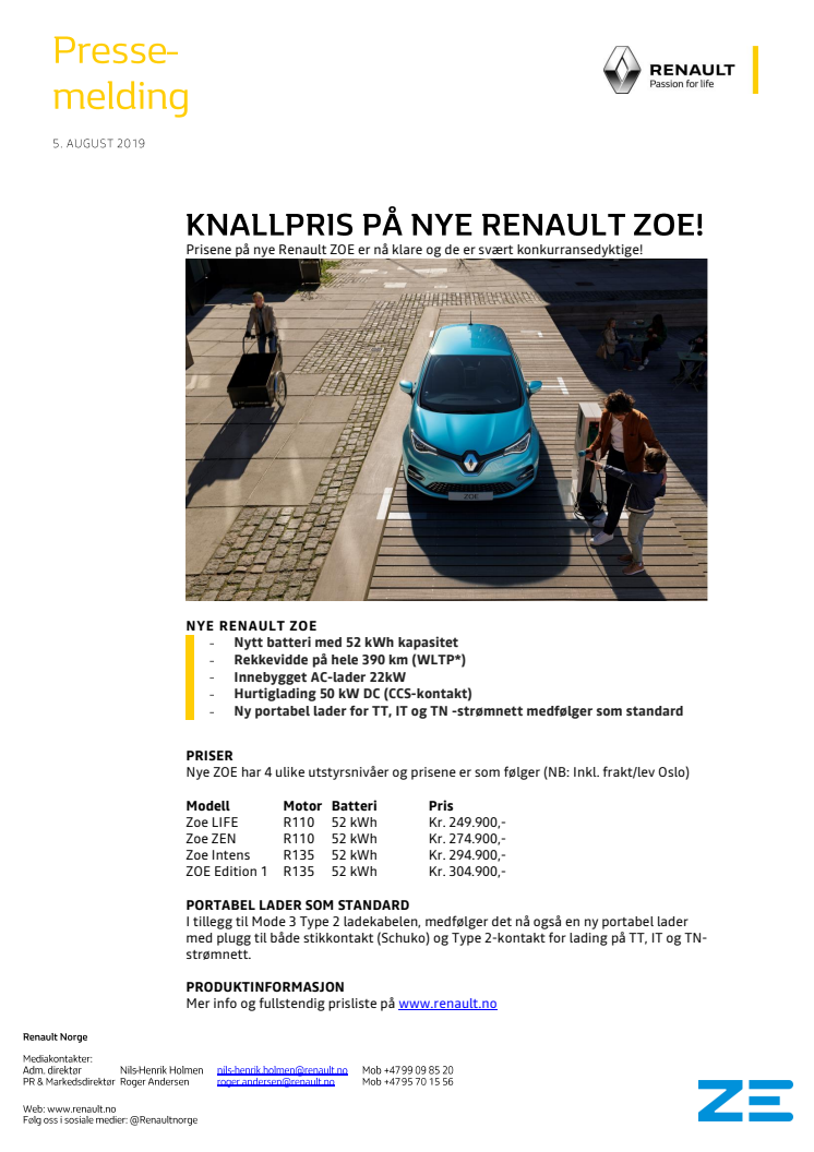 PRIS PÅ NYE RENAULT ZOE 