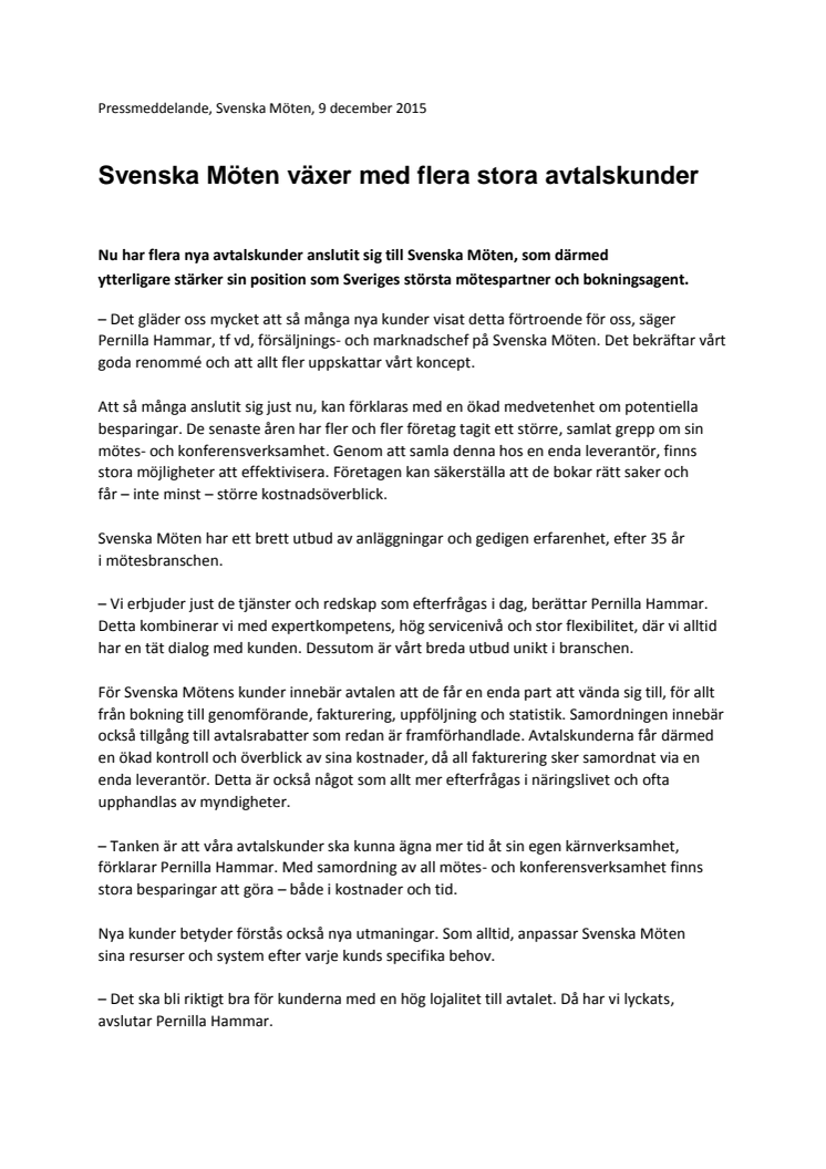 Svenska Möten växer med flera stora avtalskunder