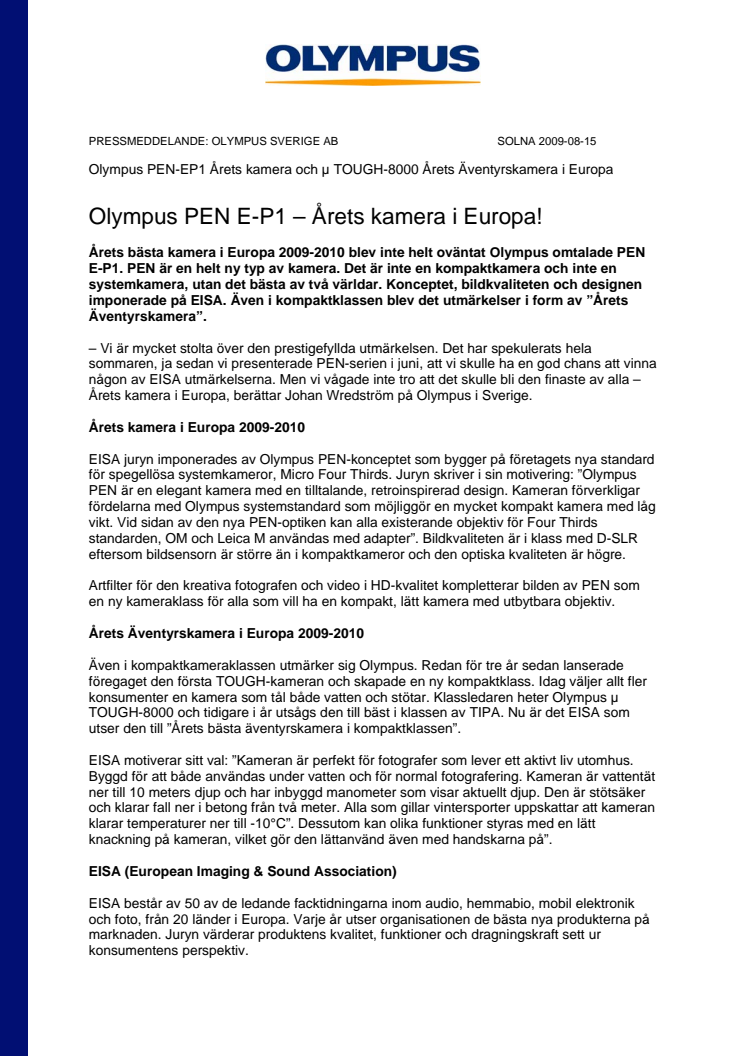 Olympus PEN E-P1 – Årets kamera i Europa! 