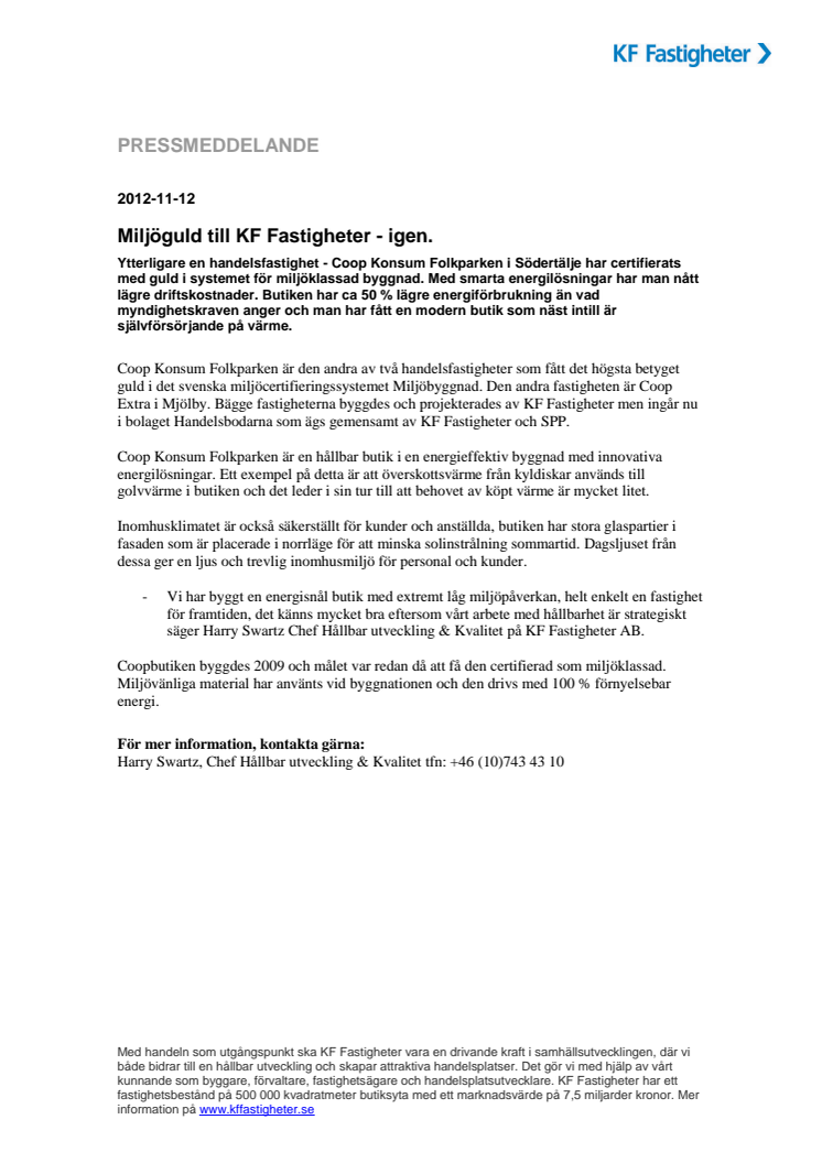 Miljöguld till KF Fastigheter - igen. 