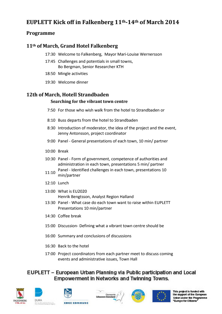 Program för EU-utbyte i Falkenberg 11-14 mars 2014