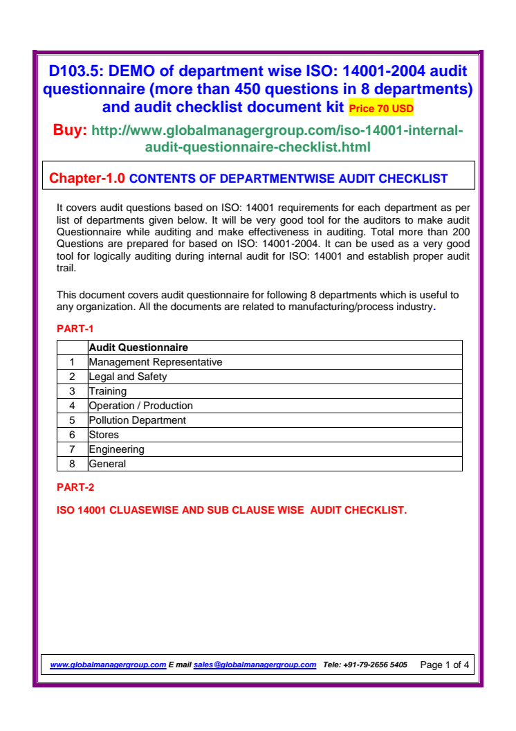 iso 14001  Audit Checklist