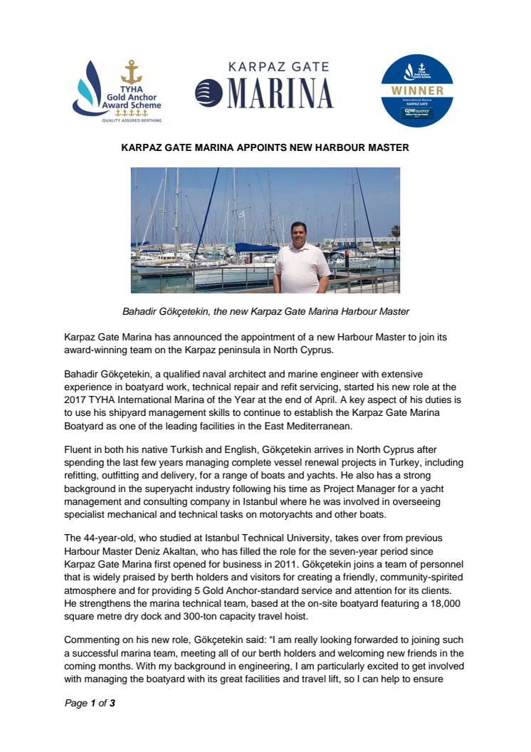 Karpaz Gate Marina Appoints New Harbour Master