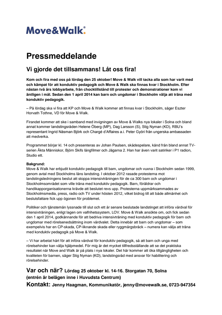 Rörelsehindrade barn firar att Konduktiv Pedagogik omfattas av vårdvalet i Stockholm