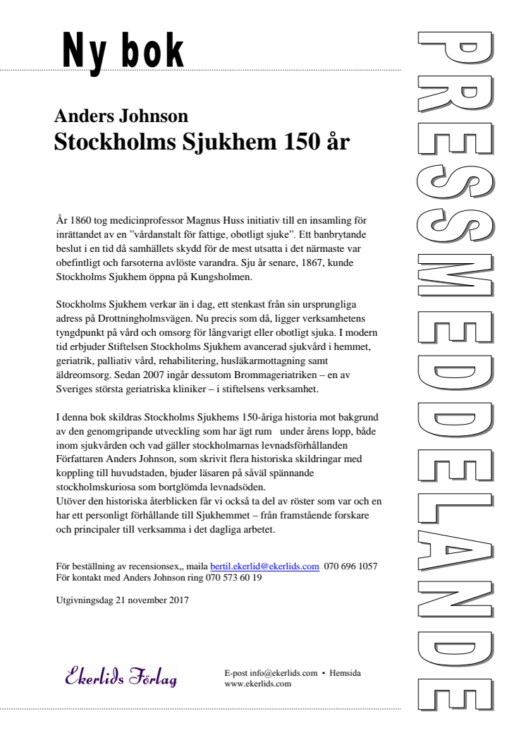 Ny bok: Stockholms Sjukhem 150 år av Anders Johnson