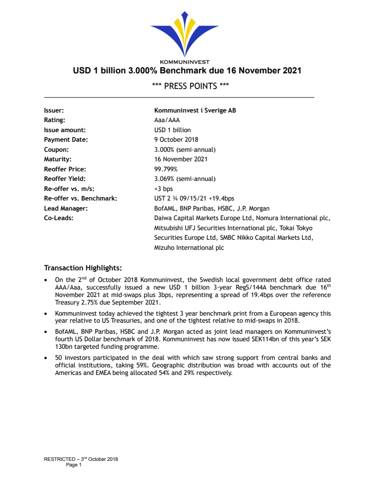 Press Points Kommuninvest Nov-21 USD Benchmark