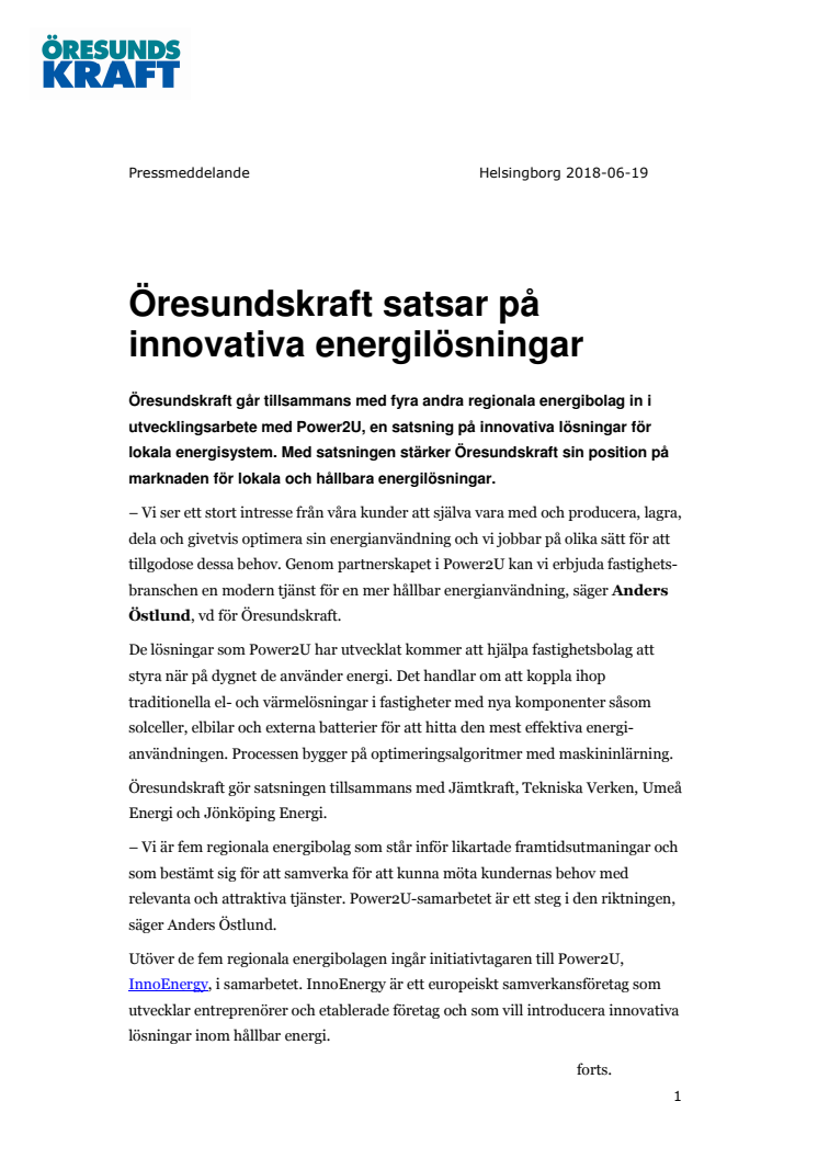 Öresundskraft satsar på innovativa energilösningar