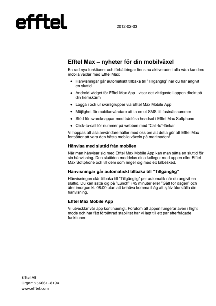 Efftel Max nu en ännu bättre mobilväxel