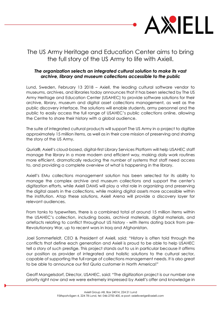 The US Army Heritage and Education Center aims to bring the full story of the US Army to life with Axiell
