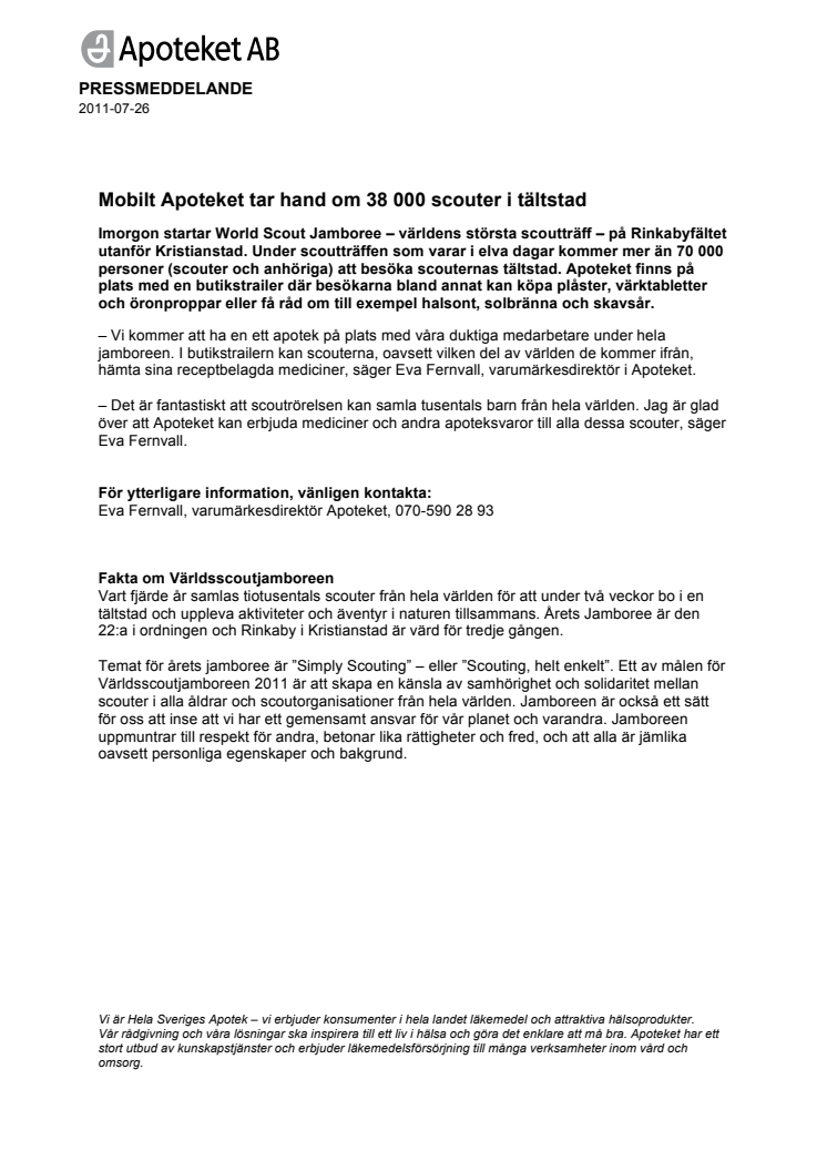 Mobilt Apoteket tar hand om 38 000 scouter i tältstad