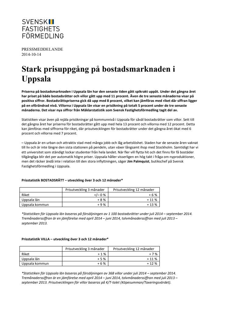 Stark prisuppgång på bostadsmarknaden i Uppsala