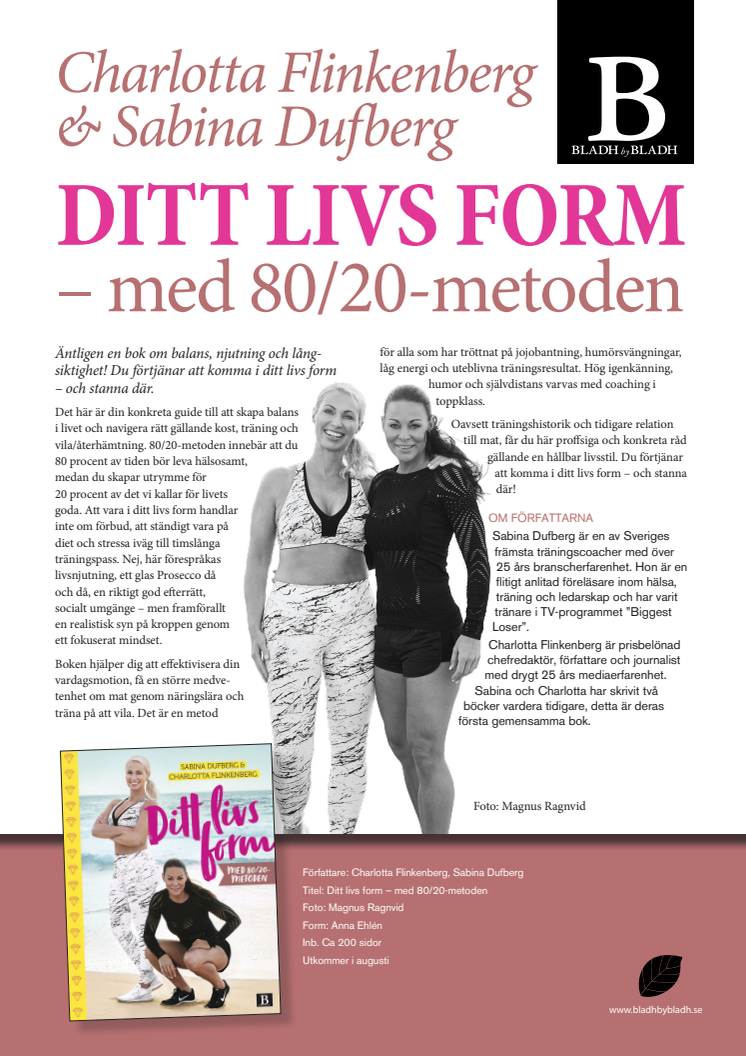 Sabina Dufberg och Charlotta Flinkenberg släpper boken Ditt livs form - med 80/20-metoden