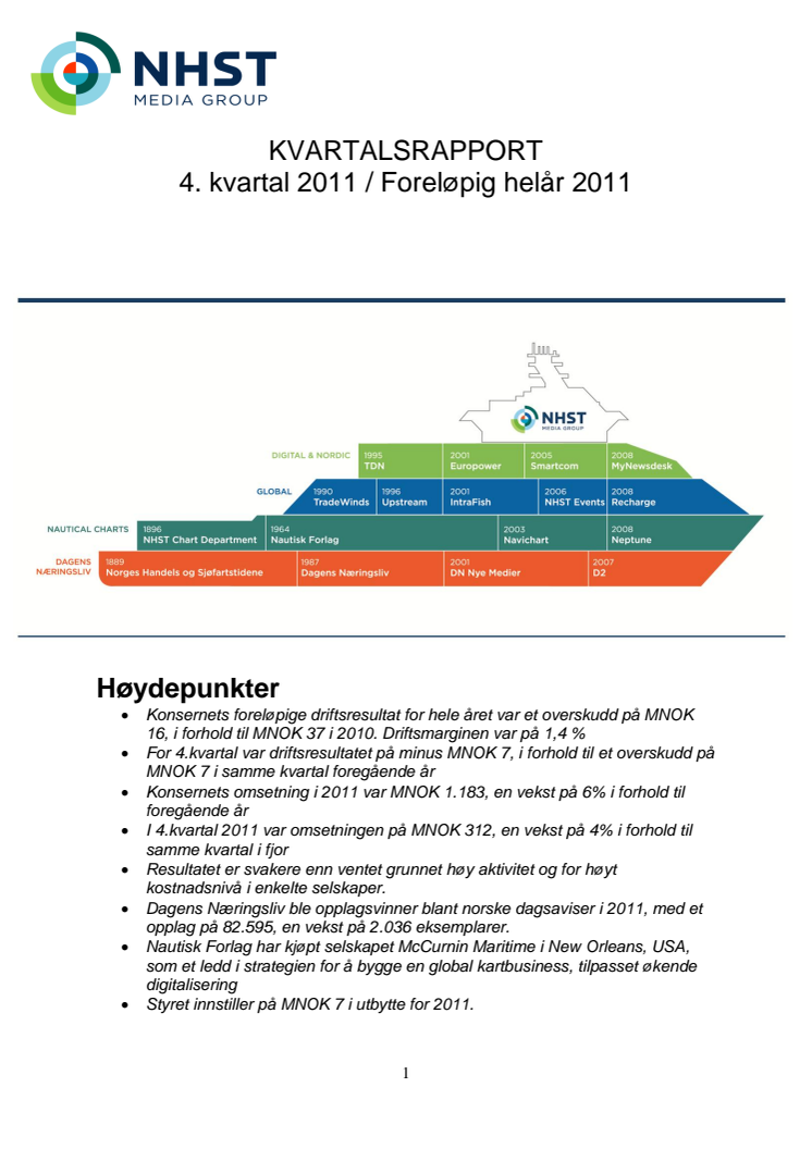 Kvartalsrapport Q4, 2011 - NHST Media Group 